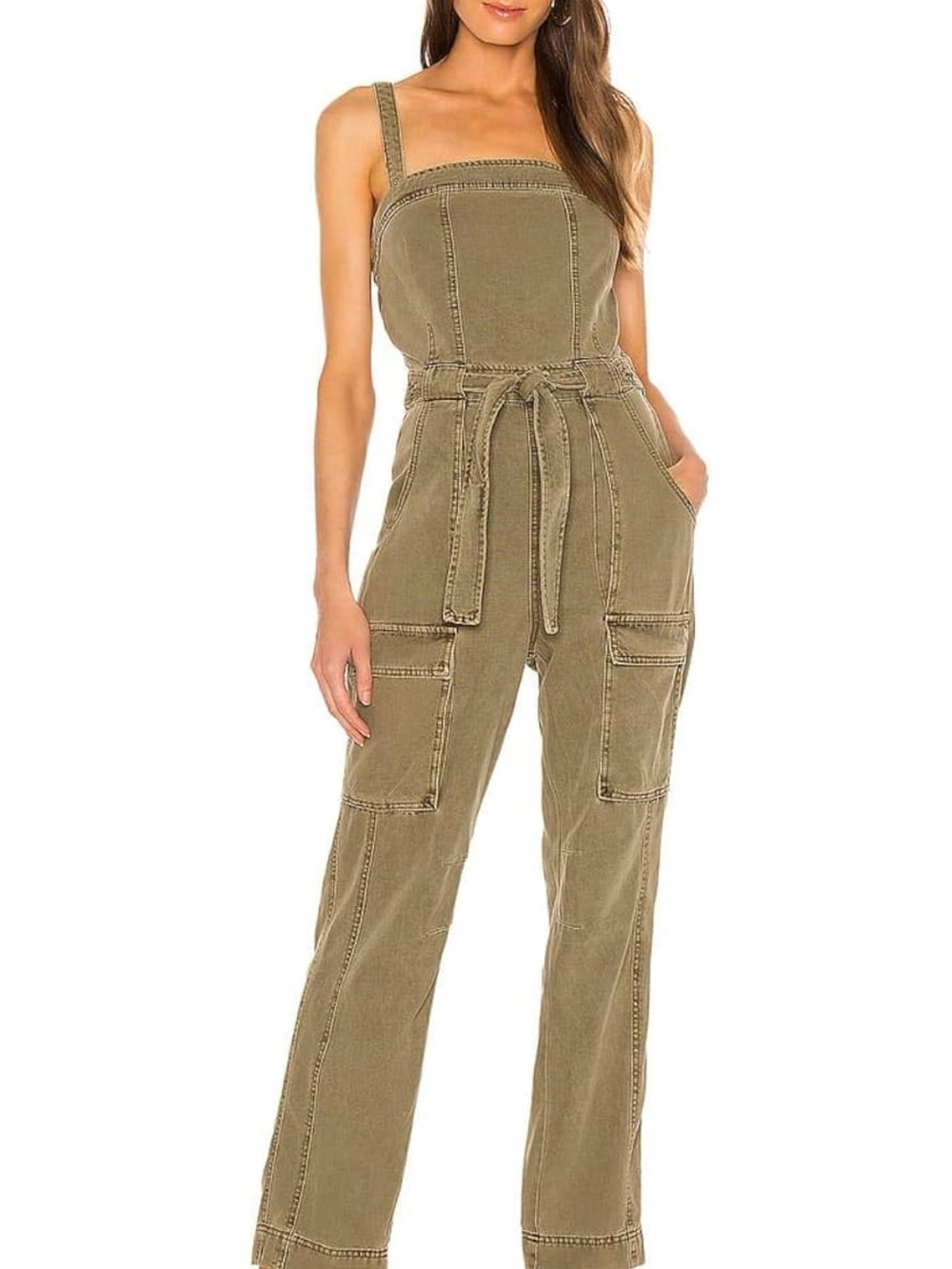 Free People Olive Utility Cargo Jumpsuit